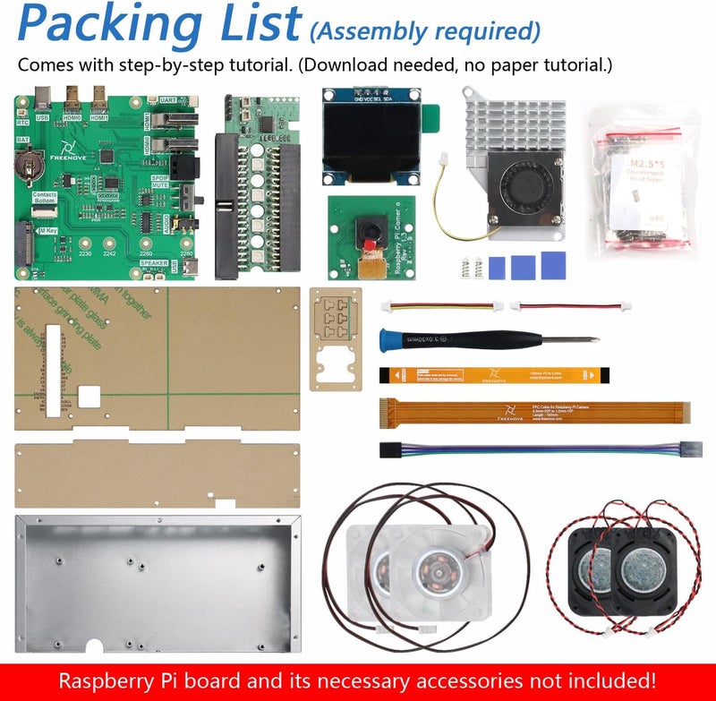 FREENOVE Computer Case Kit for Raspberry Pi 5 with Cooling Fan, M.2 NVMe SSD Slot 1231 MB/s, 5 MP Camera, 0.96 Inch OLED Screen, Built-in Stereo Speakers, 3.5 mm and Optical Audio (S/PDIF) - Image 2